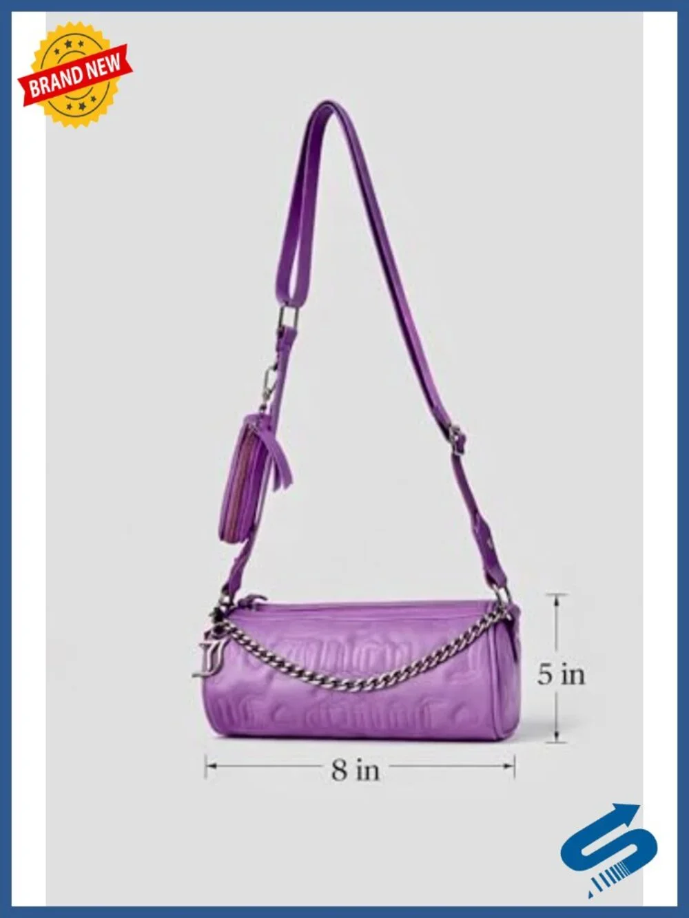 Faux Leather Quilted Puff Roll Shoulder Crossbody Bag with Chain Accent